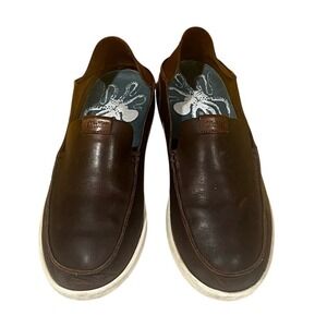 OluKai Nalukai Men's Slip-On brown leather Boat Deck Shoes Kona Coffee 8‎